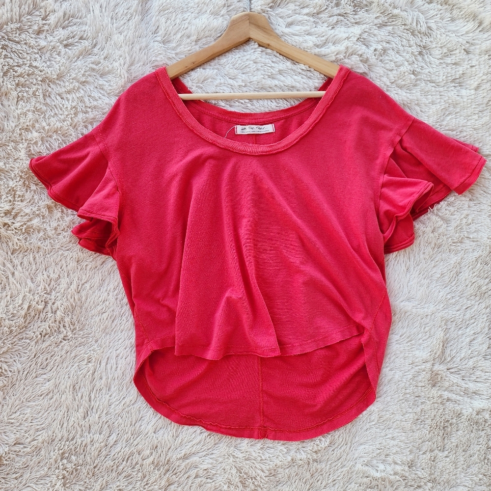 Free People We The Free Red Ruffle Sleeve Top‎